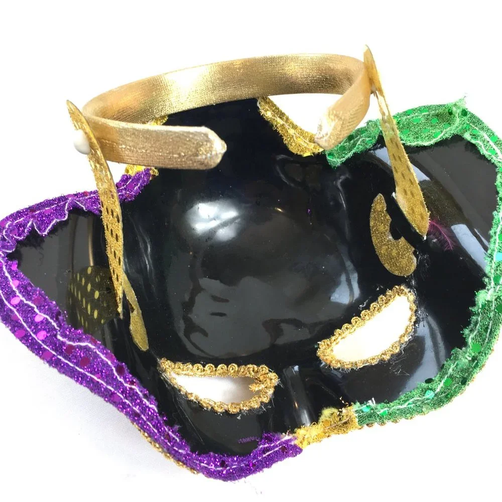 Mardi Gras Gold Green Purple Sequin Head Band Face mask Unisex NWT NOS